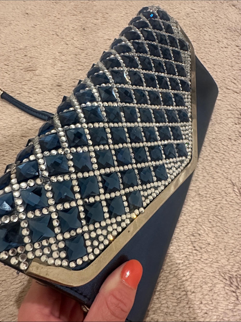 Blue Crystal Embellished Women’s Clutch - Picture 3 of 4